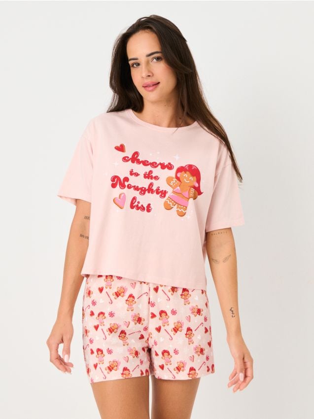 Sinsay - Dvojdielne vianočné pyžamo s motívom perníčkov - pastelová ružová