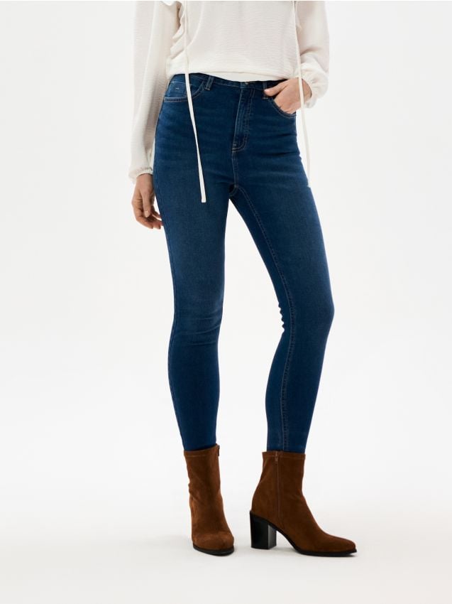 Sinsay - Blugi high waist skinny - bleumarin