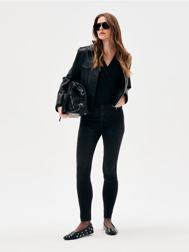 Sinsay - Jeansy skinny high waist - czarny