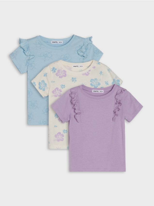 Sinsay - Tricouri din bumbac cu motiv floral 3 pack - crem