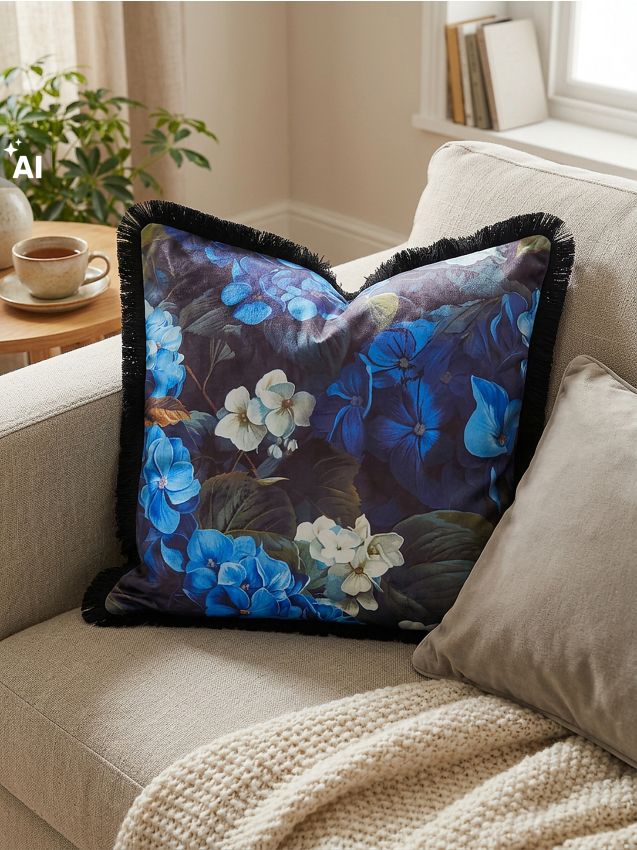 Sinsay - Față de pernă decorativă cu model floral - negru