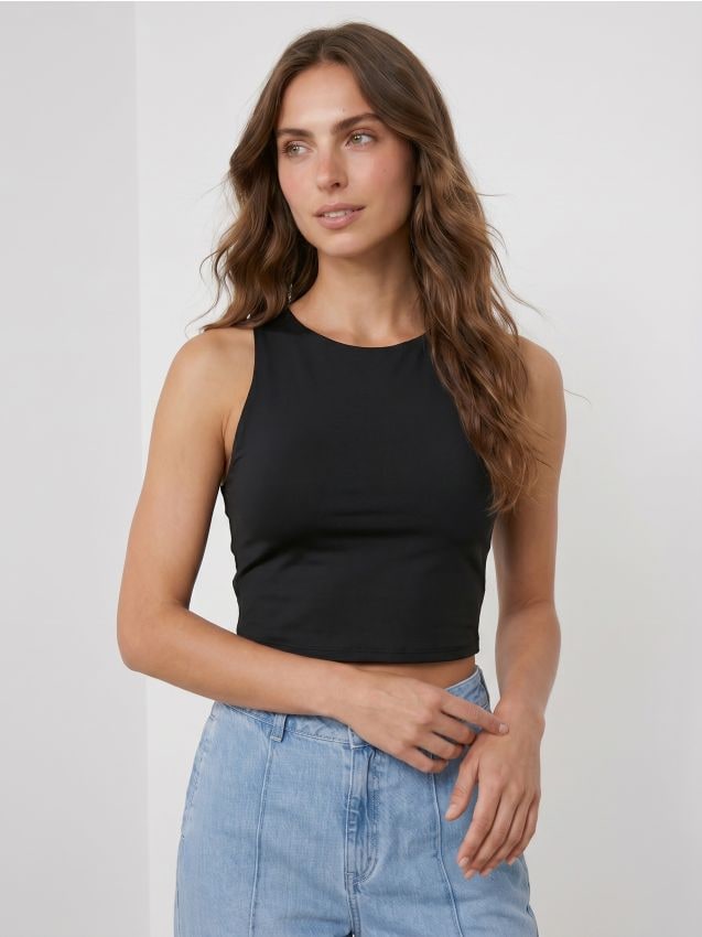 Top senza maniche con scollo rotondo - nero