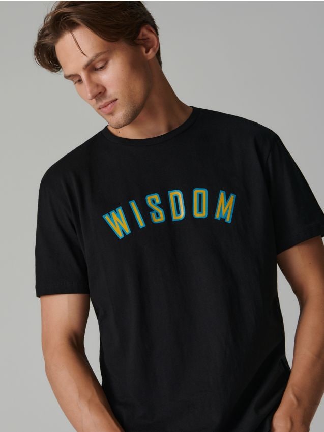 Cotton T-shirt with script Color black - SINSAY - VD498-99X