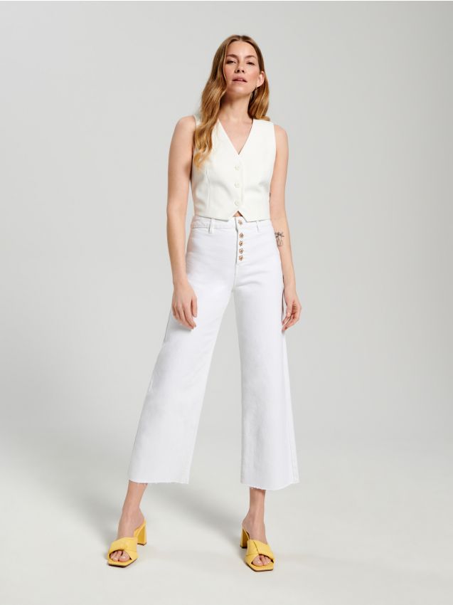 Cropped High Waist Farmerke Boja Krem Sinsay F J