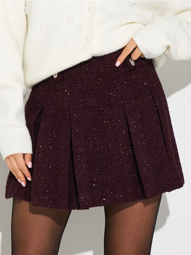 Sinsay - Plisovaná minisukňa - bordová