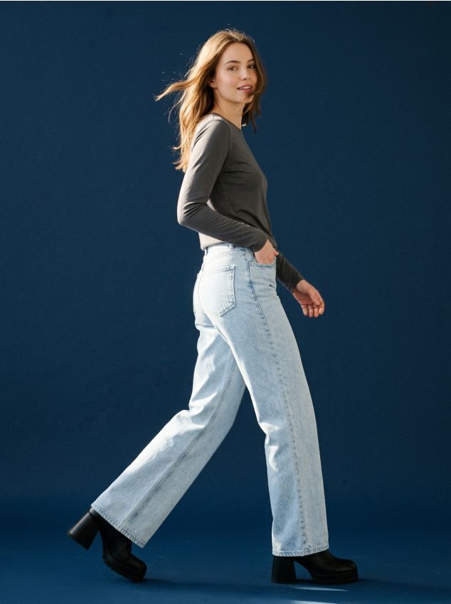 Sinsay - Blugi cu crac larg și talie înaltă - albastru