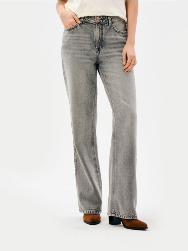 Sinsay - Džínsy so širokými nohavicami a vysokým pásom - šedá