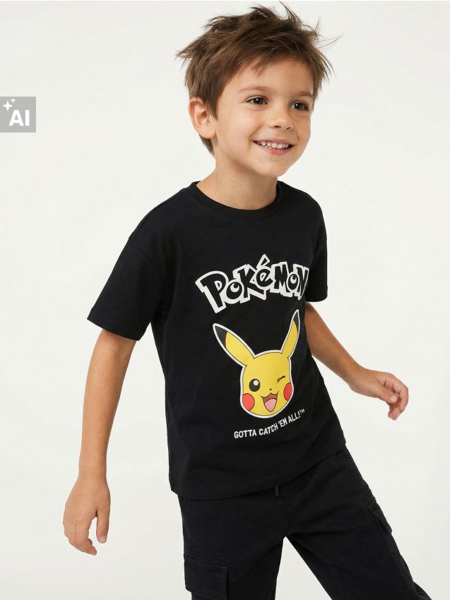Sinsay - Tricou din bumbac cu imprimeu Pokémon - negru
