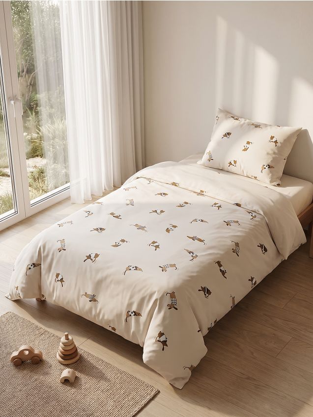 Sinsay - Set de lenjerie de pat cu motiv câini - bej