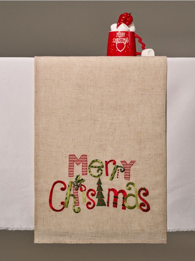 Sinsay - Stolový behúň s vyšívaným nápisom „Merry Christmas“ - viacfarebná