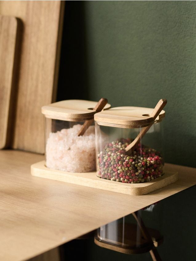 Sinsay - Set de recipiente din sticlă pentru alimente cu capace din lemn și lingurițe - clear