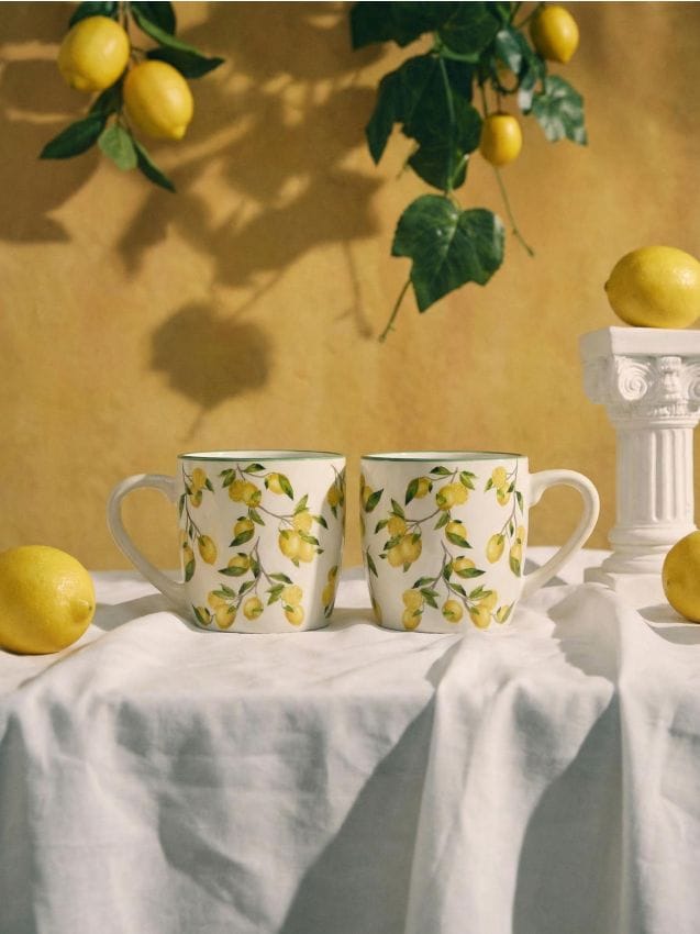 Sinsay - Set de căni cu motiv de lămâi 2 pack - galben