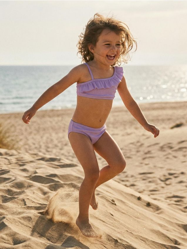 Sinsay - Dwuczęściowy strój kąpielowy z falbaną na jednym ramieniu - fioletowy