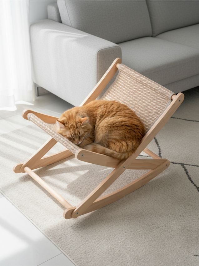 Sinsay - Pat pentru pisici cu răzuitoare din sisal și cadru din lemn - nude