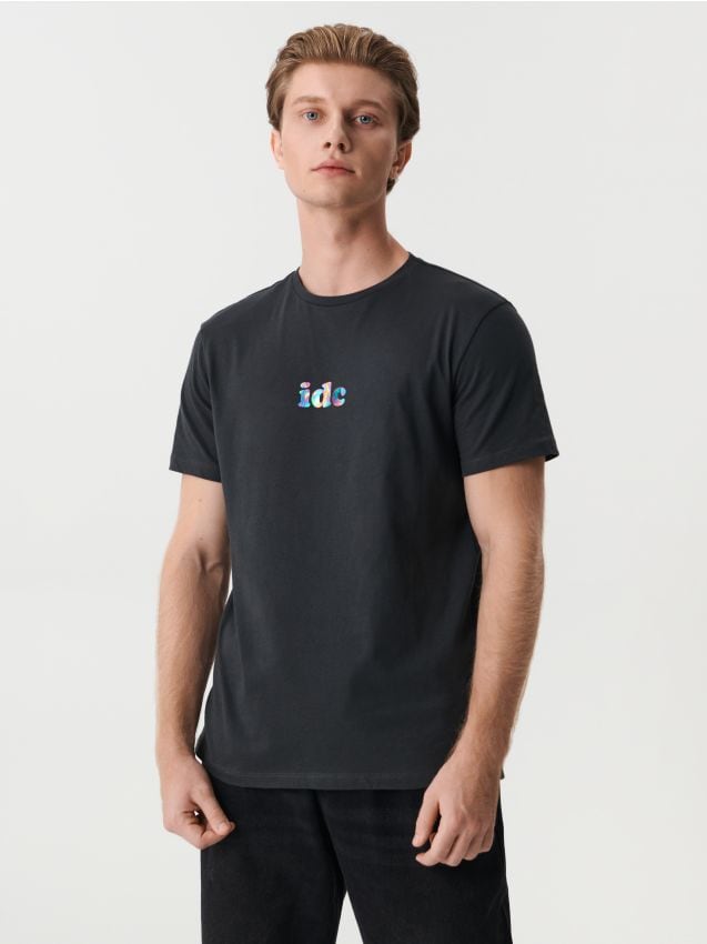 Sinsay - Tricou cu imprimeu - gri-închis