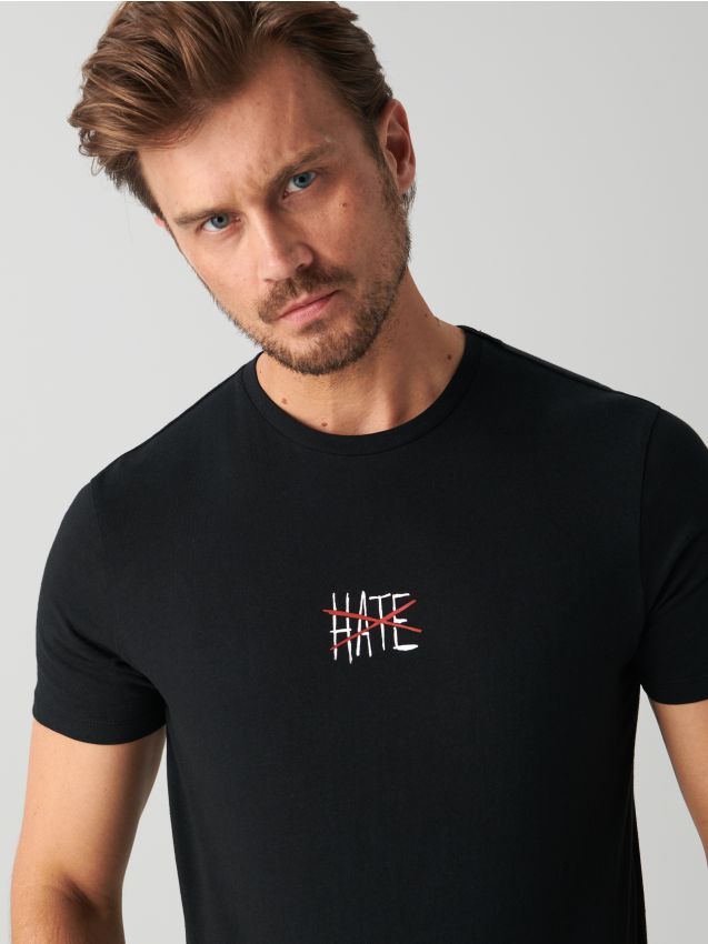 Sinsay - Tricou cu imprimeu - negru