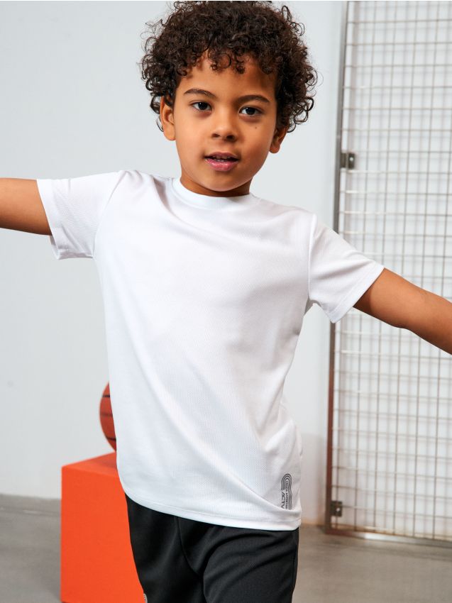 Sinsay - Tricou sport Active cu uscare rapidă și imprimeu reflectorizant - alb