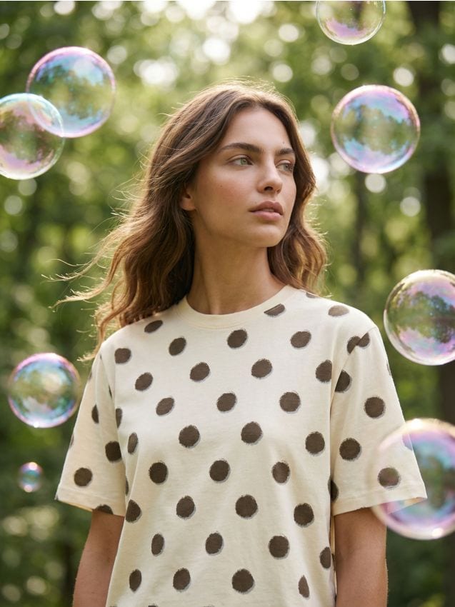 Sinsay - Tricou din bumbac cu buline - nude