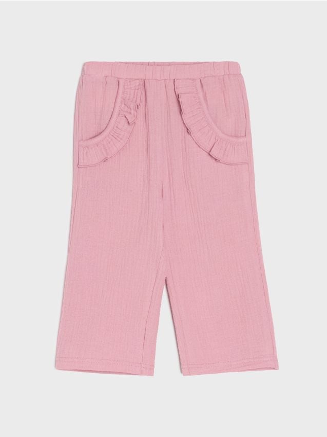 Sinsay - Pantaloni din muselină cu volan decorativ - roz-pudră