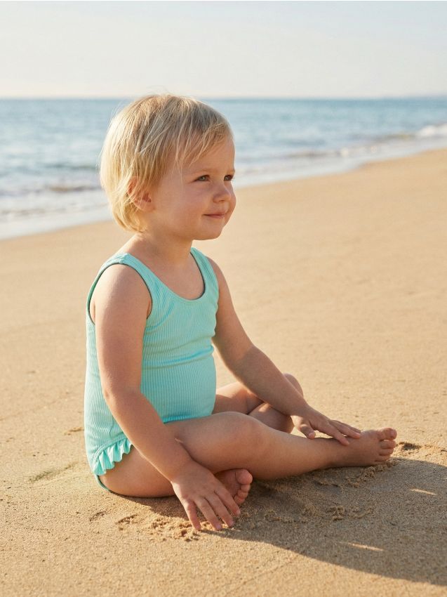 Sinsay - Costum de baie dintr-o piesă cu volane decorative - verde-pal