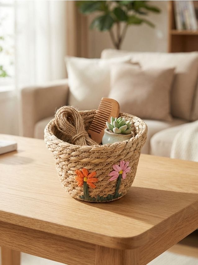 Sinsay - Coș de depozitare împletit cu motiv floral - multicolor