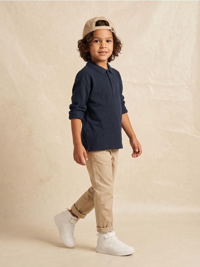 Sinsay - Tricou polo din bumbac cu mânecă lungă în piqué - bleumarin