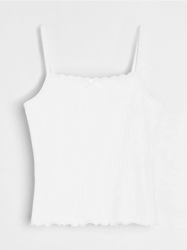 Top a costine con spalline - bianco