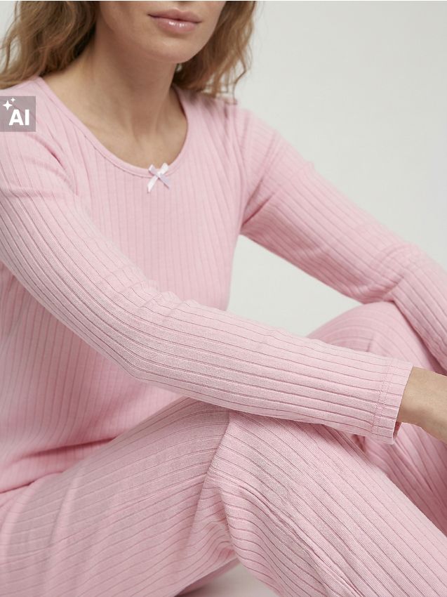 Sinsay - Pijama două piese striată cu adaos de viscoză - roz-pastel