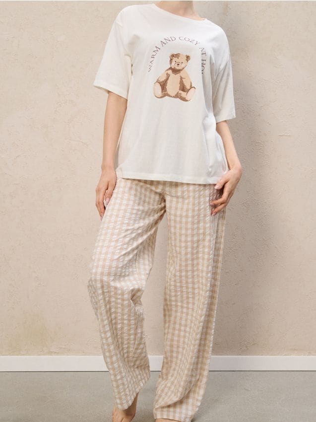 Sinsay - Bawełniana piżama dwuczęściowa z misiem - biały