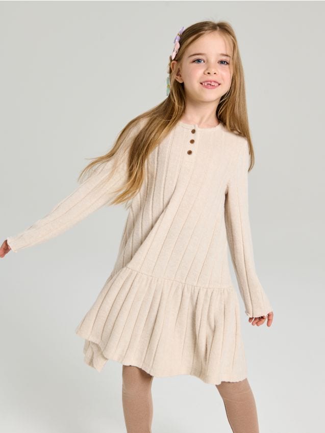 Sinsay - Rochie pulover cu peplum - bej