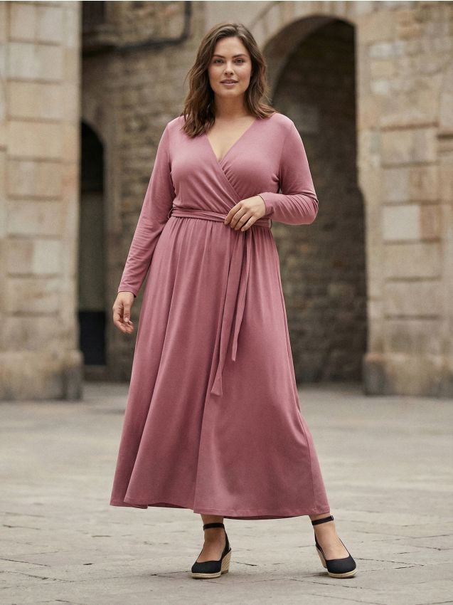 Sinsay - Rochie cu adaos de viscoză - roz-pudră