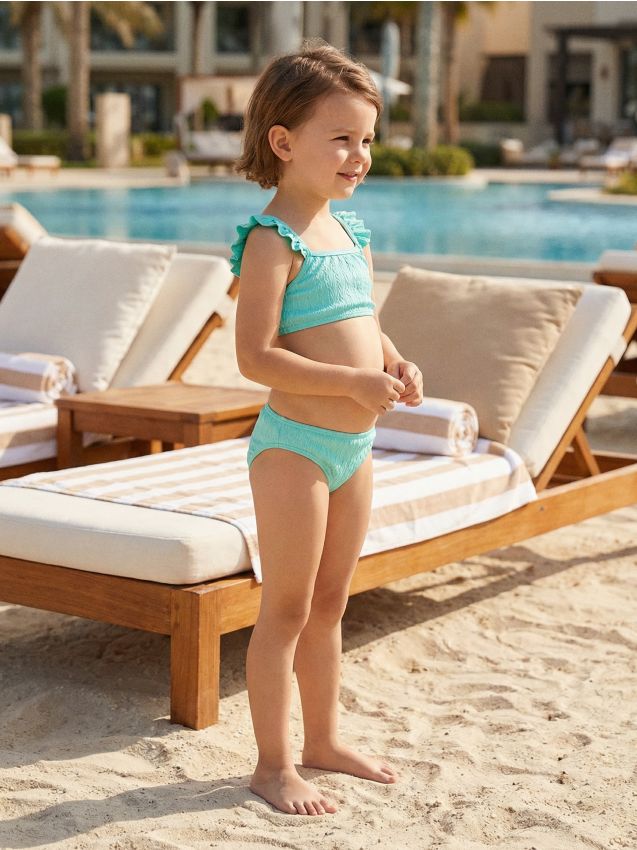 Sinsay - Dwuczęściowy strój kąpielowy z falbanami na ramionkach - zielony