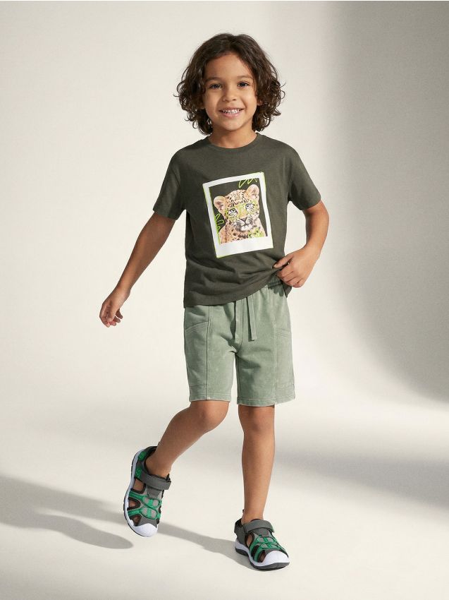 Sinsay - Șort de trening din bumbac - verde-prăfuit