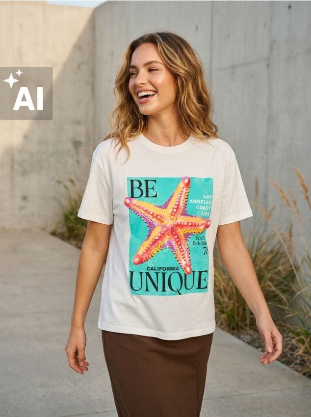 Sinsay - Tricou oversize din bumbac cu imprimeu - crem