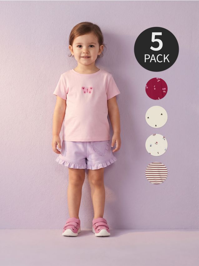 Sinsay - Tricouri din bumbac cu imprimeu 5 pack - crem