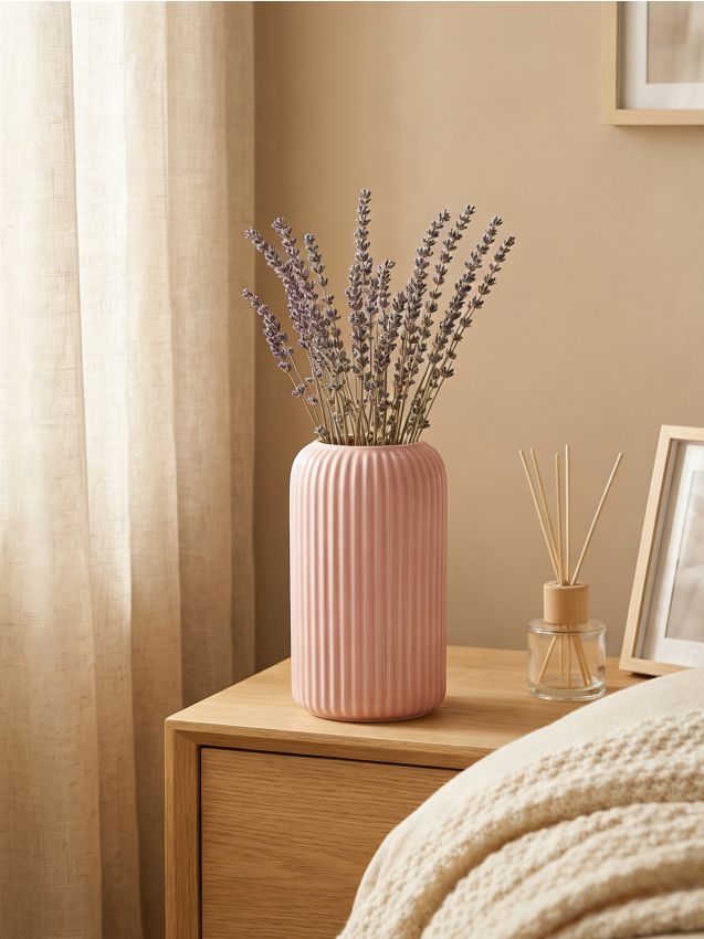 Sinsay - Vaz ceramic cu striații - roz-pastel