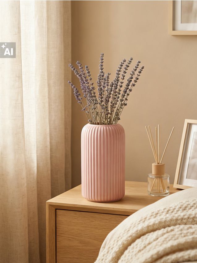 Sinsay - Vaz ceramic cu striații - roz-pastel