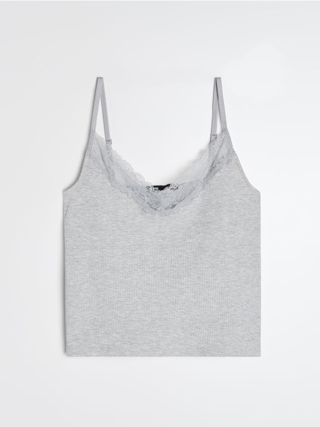 Top con modal e pizzo sullo scollo - grigio chiaro