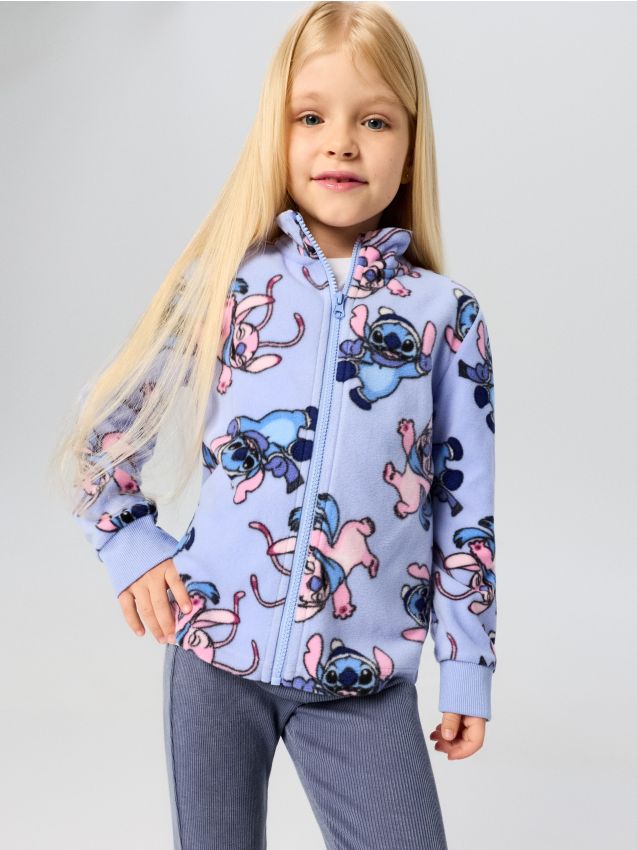 Sinsay - Hanorac polar cu guler înalt Stitch - albastru-pal