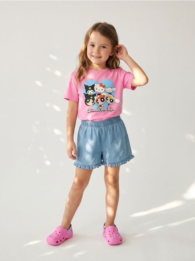 Sinsay - Tricou din bumbac cu imprimeu Hello Kitty and Friends - roz-aprins