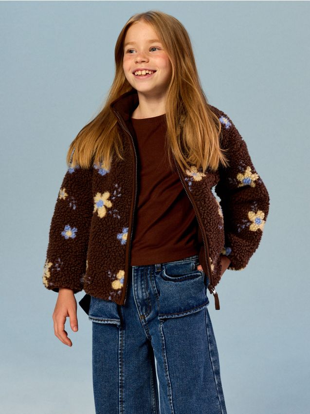 Sinsay - Jachetă sherpa cu model floral - bej