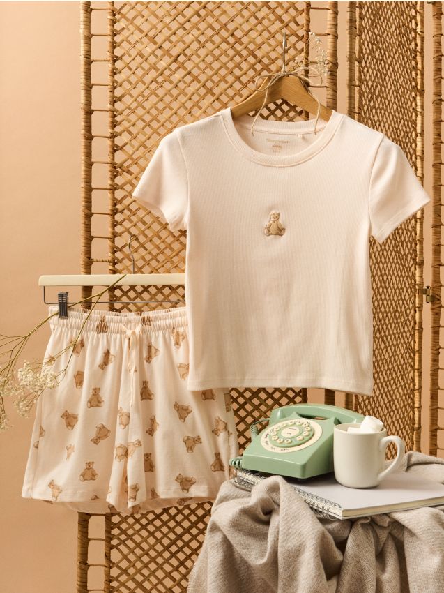 Sinsay - Dvojdielne bavlnené pyžamo - krémová