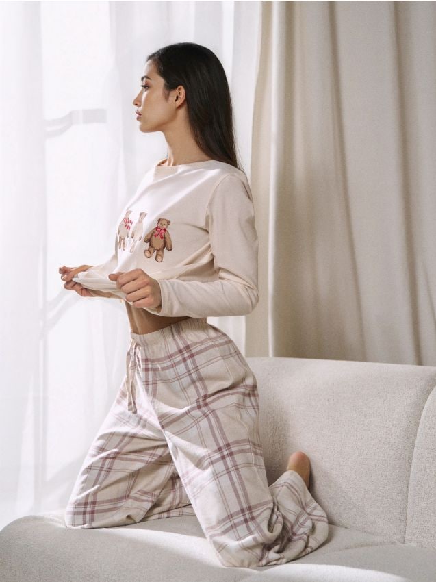 Sinsay - Bavlnená dvojdielna pyžama s potlačou - krémová