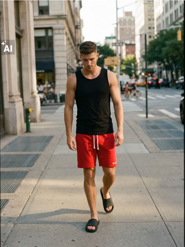 Sinsay - Pantaloni scurți de trening slim fit cu șnur - roșu