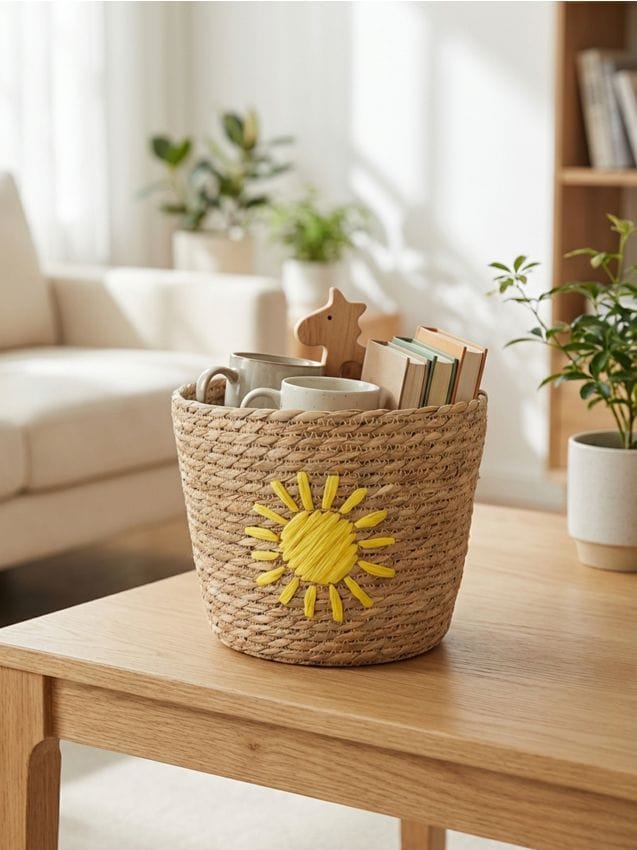 Sinsay - Coș de depozitare cu motiv de soare - galben