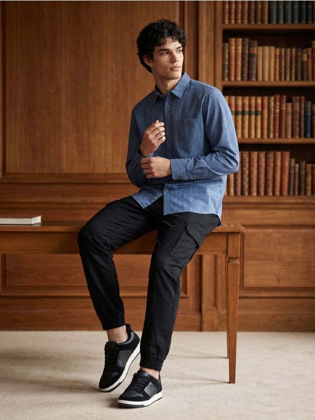 Sinsay - Cămașă din bumbac slim fit în carouri - light blue