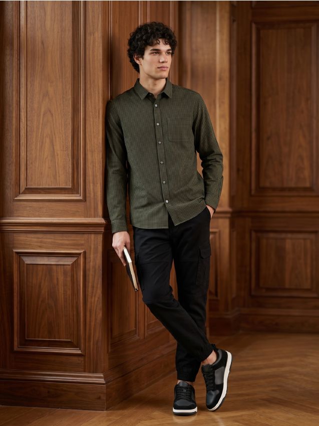 Sinsay - Cămașă din bumbac slim fit în carouri - albastru-verzui