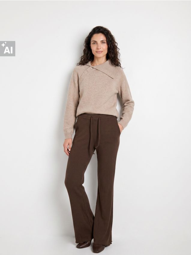 Sinsay - Pulover chunky cu guler asimetric și nasturi - cafeniu