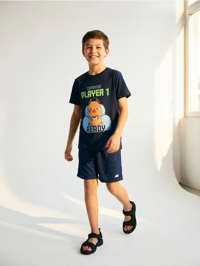 Sinsay - Tricou din bumbac cu imprimeu capibara - bleumarin