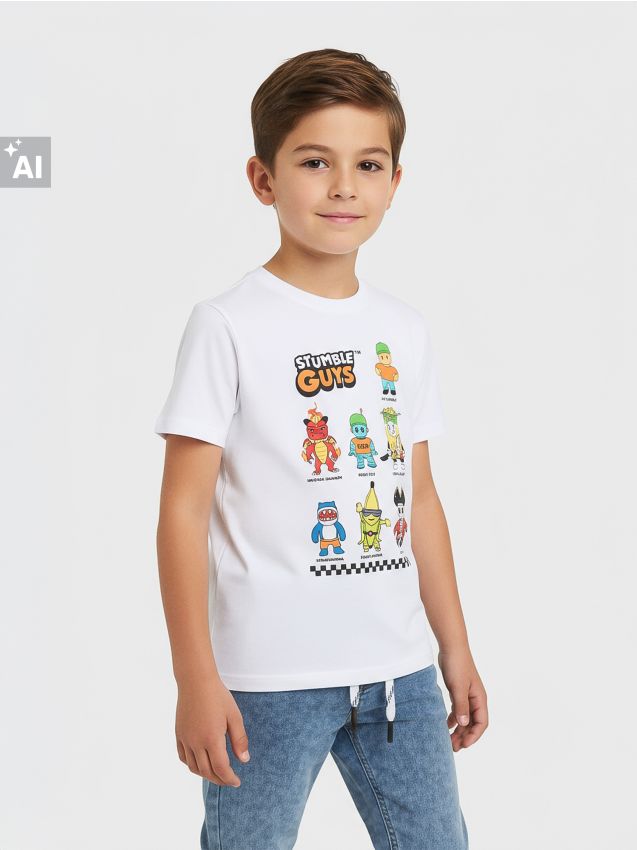 Sinsay - Tricou Stumble Guys - alb